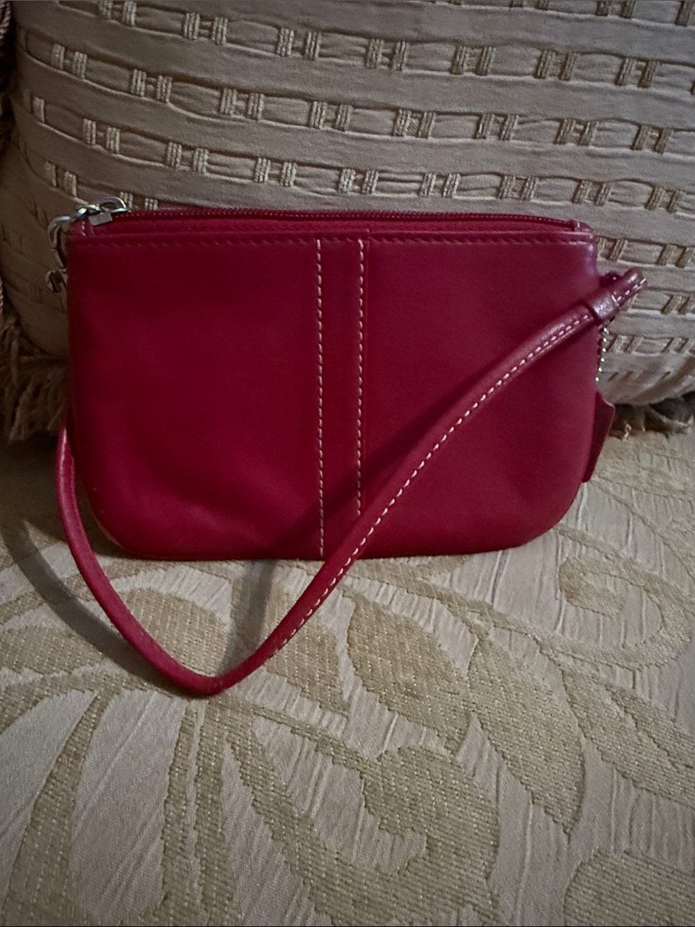 Coach Red Soft Leather Wristlet preloved